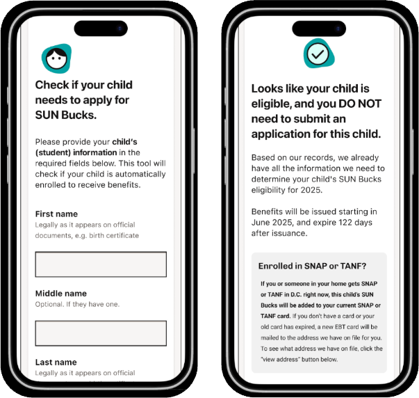 Cellphone showing the Summer EBT Enrollment Checker
